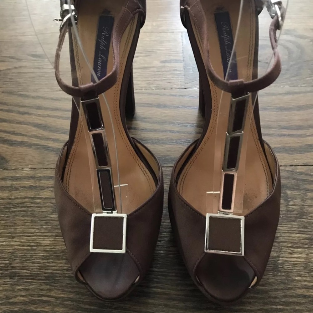 Ralph Lauren Collection Brown Satin TStrap Sandal